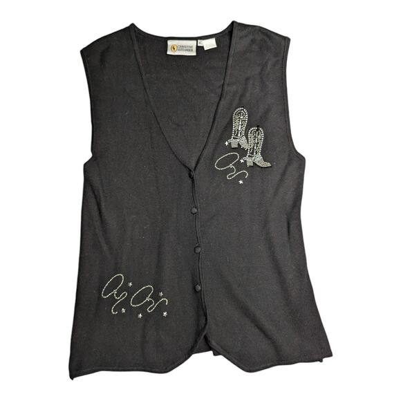 Vtg Y2K Christine Alexander Black Western Embellished Button Up Sweater Vest XL - Picture 1 of 5